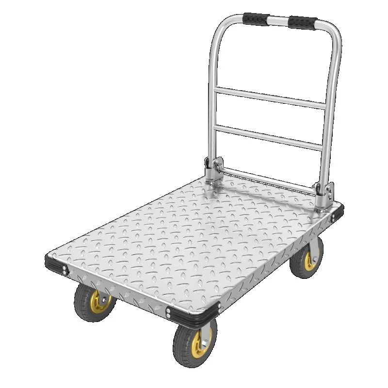 

Warehouse 900 mm * 600 mm Size 450 kg Heavy duty trolley Cold rolled steel platform trolley Flat trolley