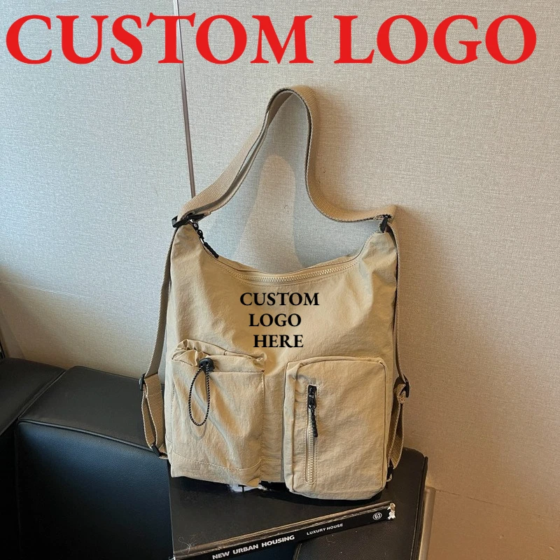 Custom Logo Women Canvas Simple Shoulder Bag Multi Pocket Fashionable and Versatile Commuting Bags Large Capacity Crossbody Bags