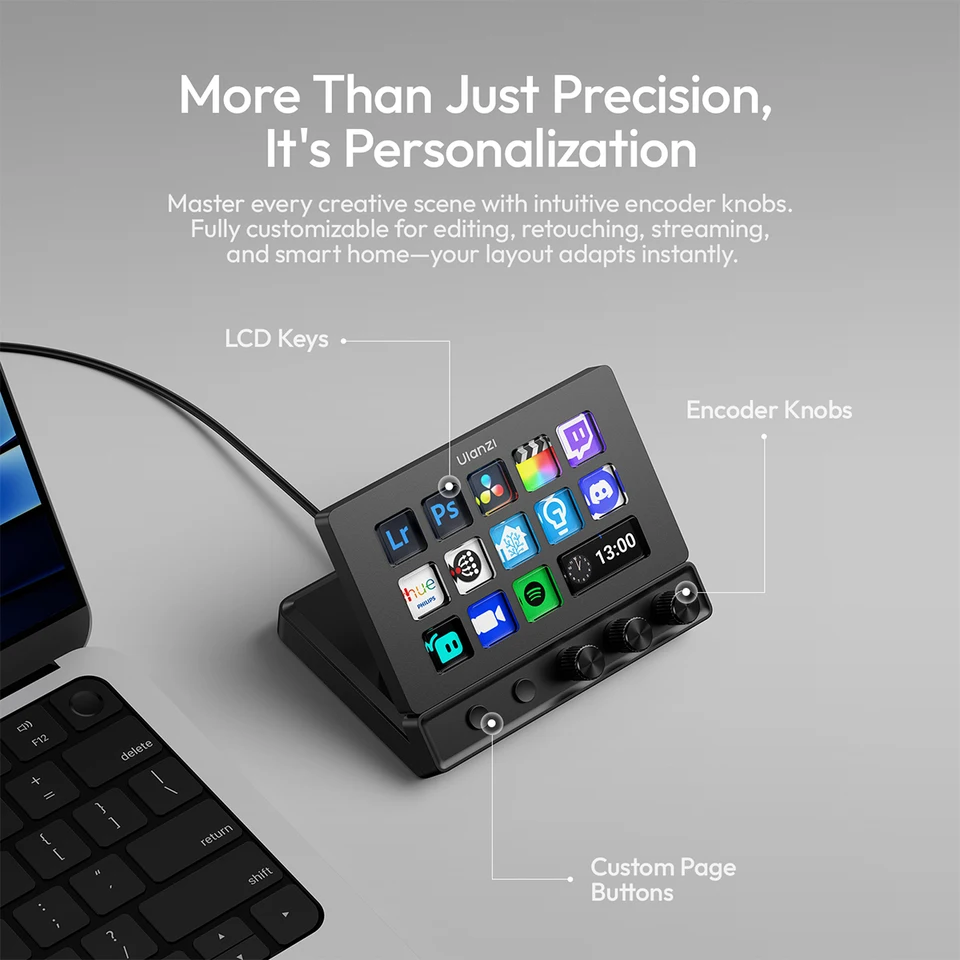 ULANZI D200X Stream Controller with 3 Knobs, 14 Customizable LCD