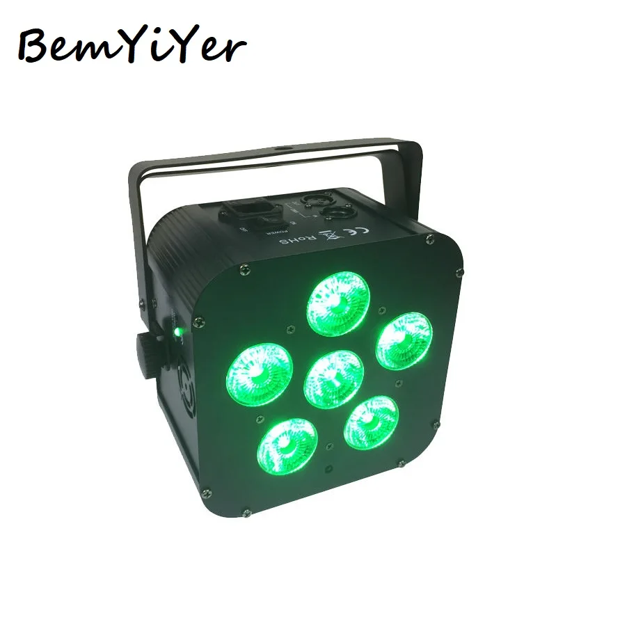 BemYiYer 6pack DJ LED slim Par Uplights 6x18W Battery Wireless DMX IR/RGBWA+UV 6in1 for DJ party events wedding