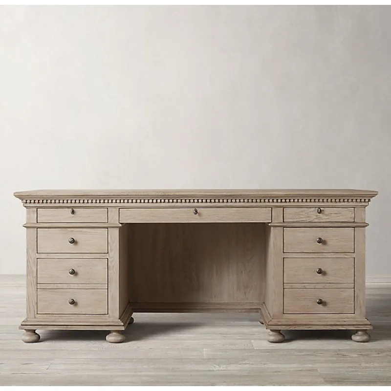 Old oak desk French simple desk, European solid wood computer desk, writing desk