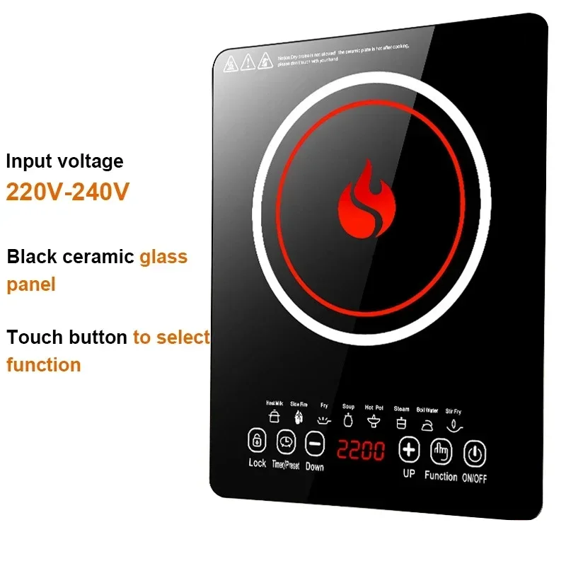 110V/220V Electric Induction Cooker Boiler Waterproof 2200W Stir-Fry Cooking Plate Intelligent Hot Pot Stove Cooktop Burner