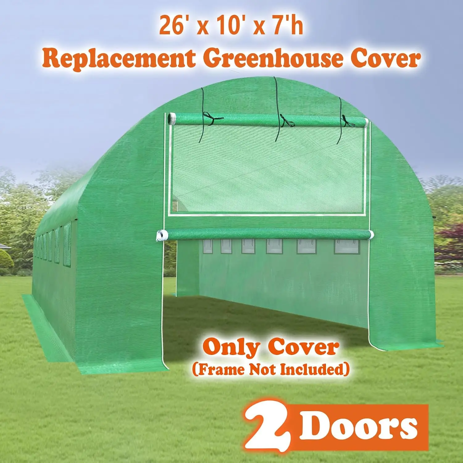 Walk-in Greenhouse Top Cover Replacement for Outdoor Garden Plant Growing Shelter, 26 x 10 x 7 ft, Customized