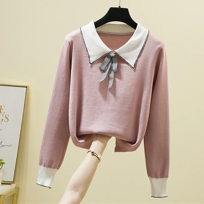 Sueters De Mujer Moda 2023 Women Pink Sweater Autumn Winter Loose Casual Knitted Tops Female Long Sleeve Pullover Warm Sweaters