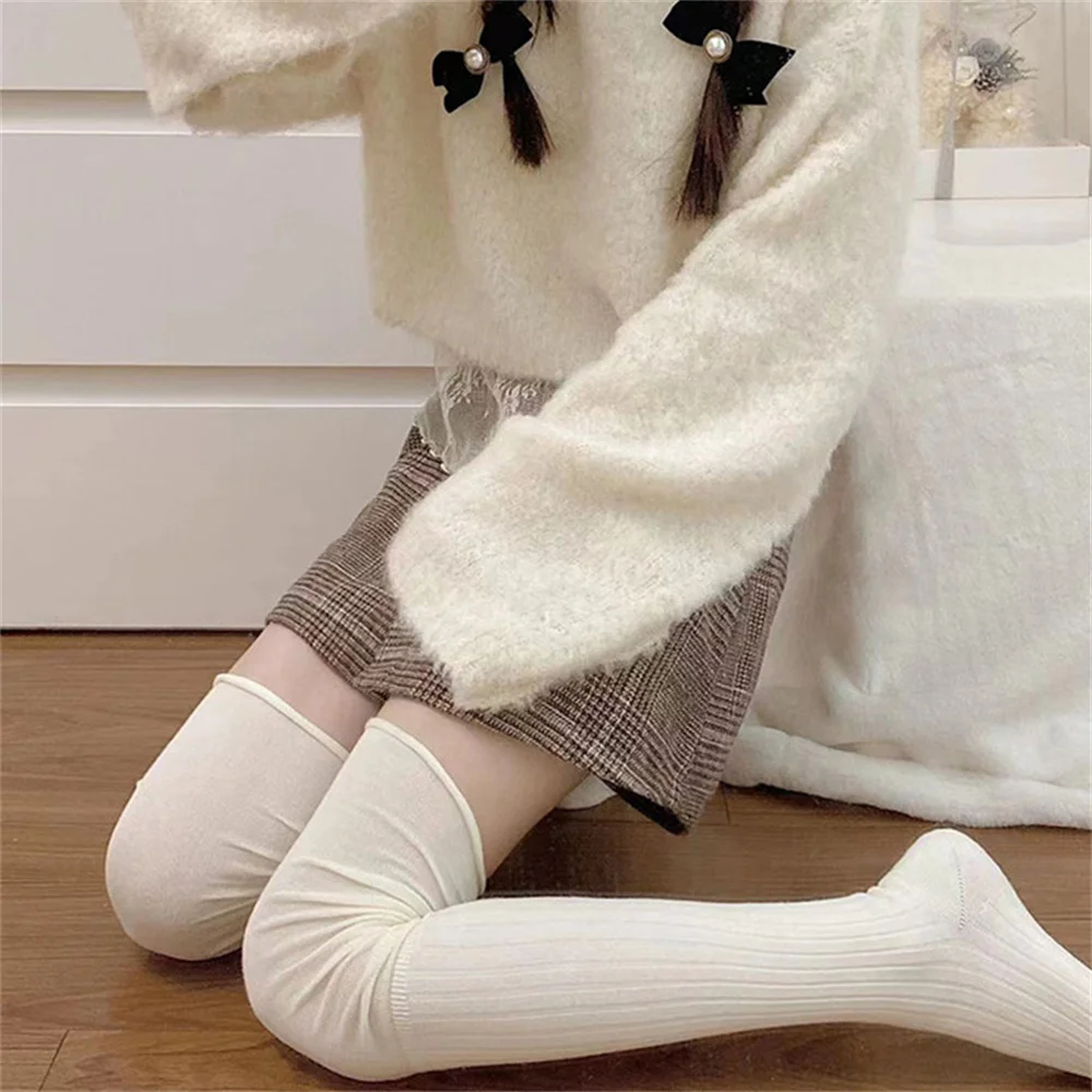 Solid Color Thigh High Stockings Women Trendy Casual Over The Knee Female Long Socks Thermal Warm Cotton Tall Tube Leggings