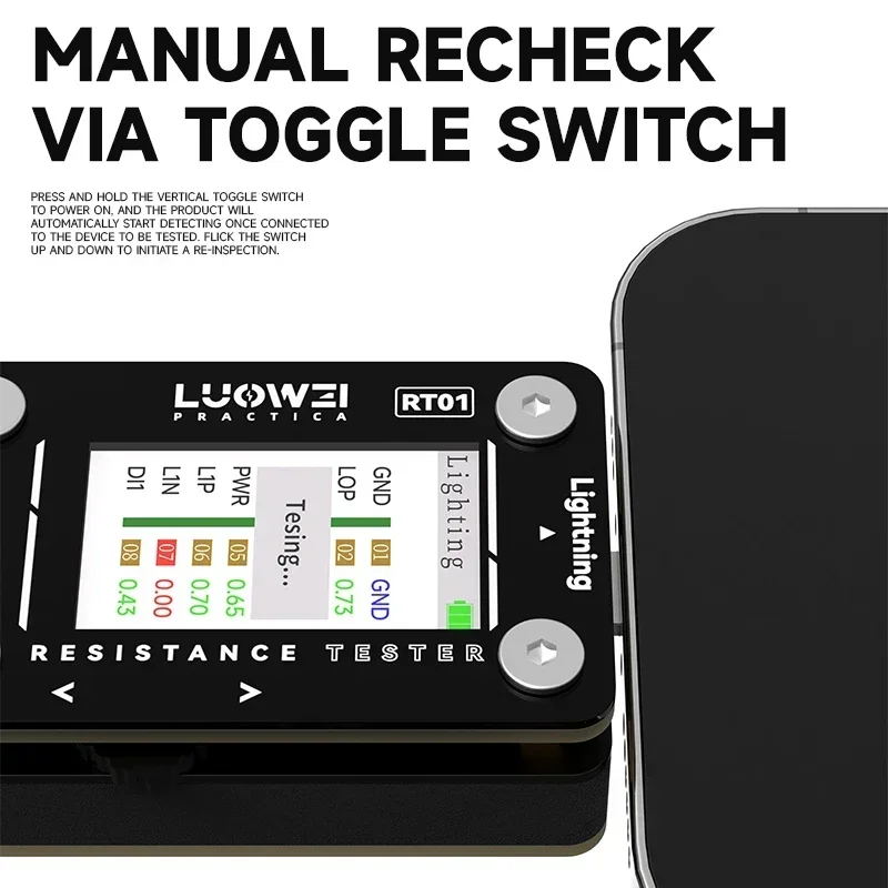 

LUOWEI LW-RT01 Tail Insertion Tester for Mobile Phone Type-C Lighting Dock Connector Charging Port Automatic Detection Tool