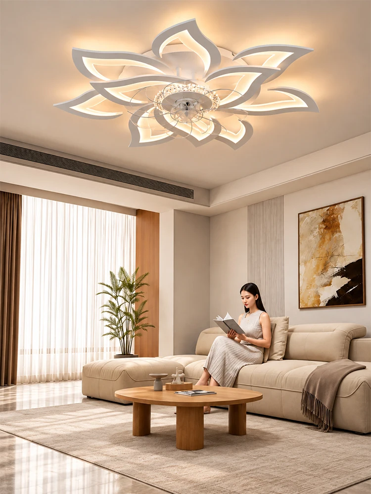 IRALAN Deckenventilator mit Licht Moderne Smart-App Fernbedienung Dimmbar 6-Gang Elektrischer Ventilator Lotusform Romantische Deckenventilatorlampe
