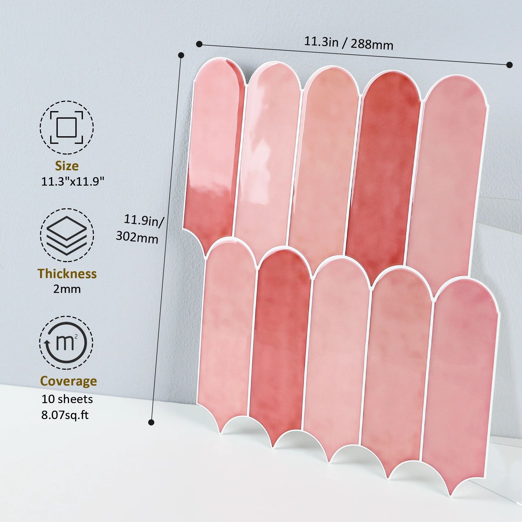 Peel and Stick Backsplash Glossy Finish Self-Adhesive Feather Wall Tiles for Kitchen Bathroom Living Room