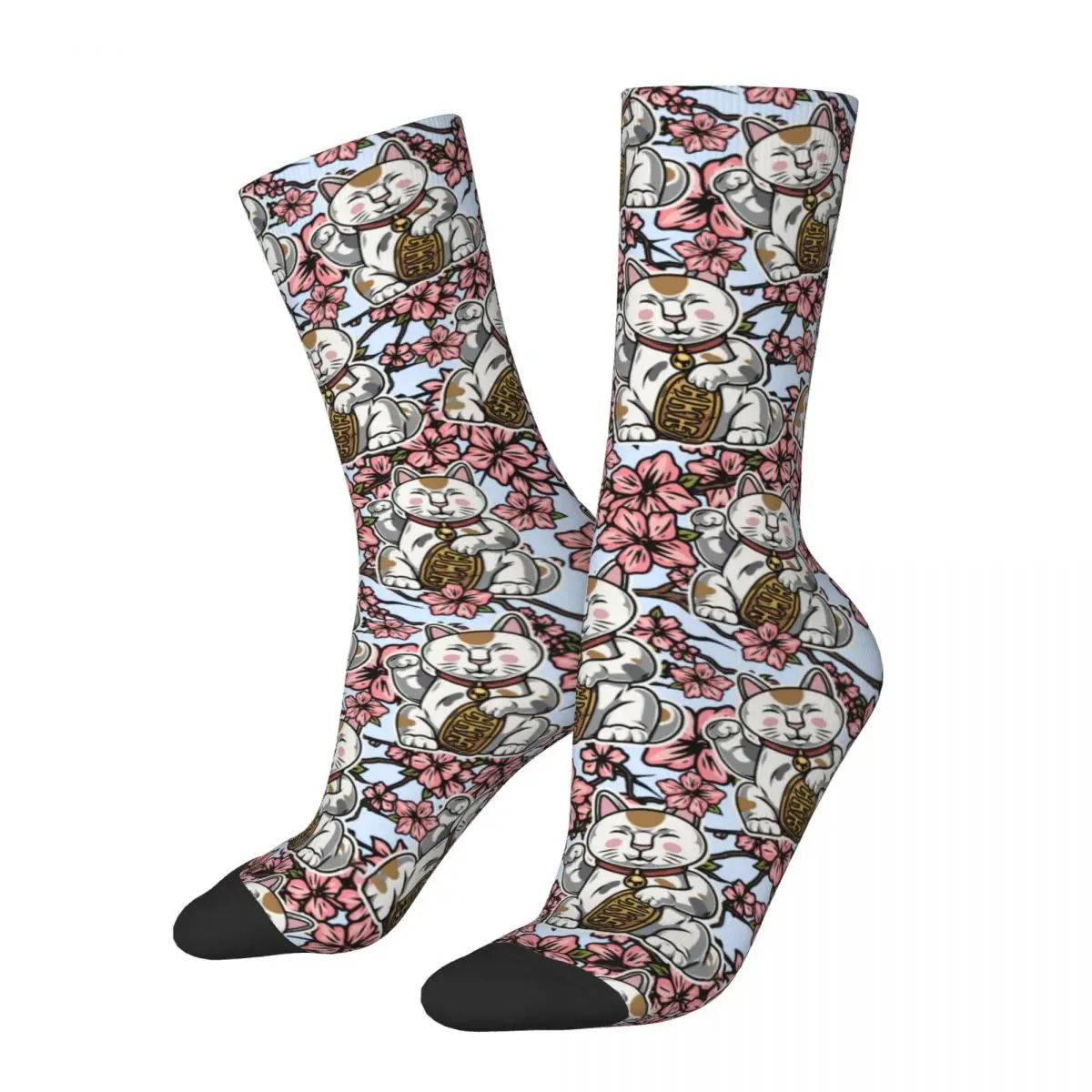 Chaussettes de dessin animé chat chanceux pour hommes, bas Harajuku, chaussettes antibactériennes, design doux, planche à roulettes, animaux mignons, automne