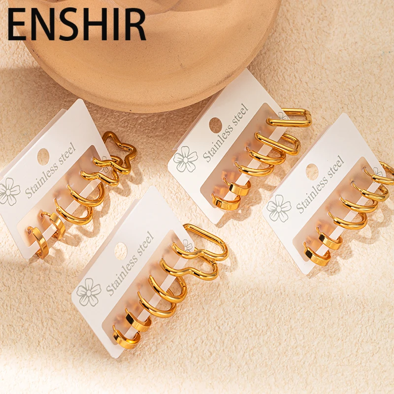 

ENSHIR 316L Stainless Steel 6 Pieces Irregular Hollow Star Circle Earring for Women Simple Temperamental Jewelry Gifts Wholesale