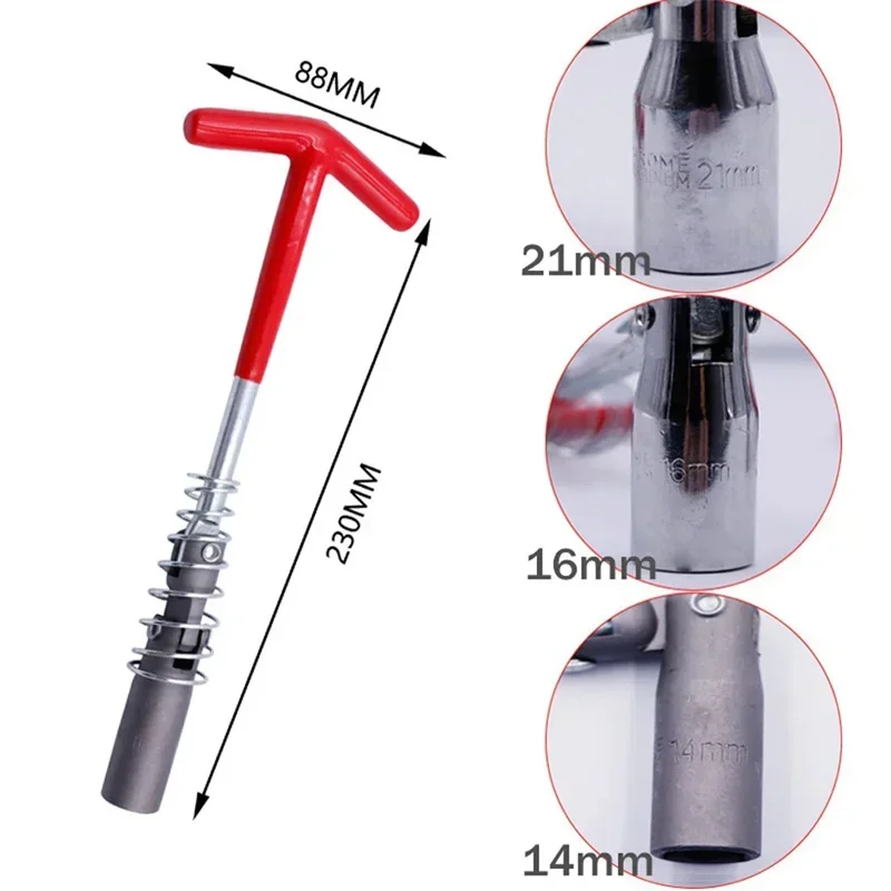 16mm/21mm Universal Spanner Socket Wrench Tool T-Handle 360 Degree Rotation Spark Plug Removal Socket Wrench Auto Repairing Tool