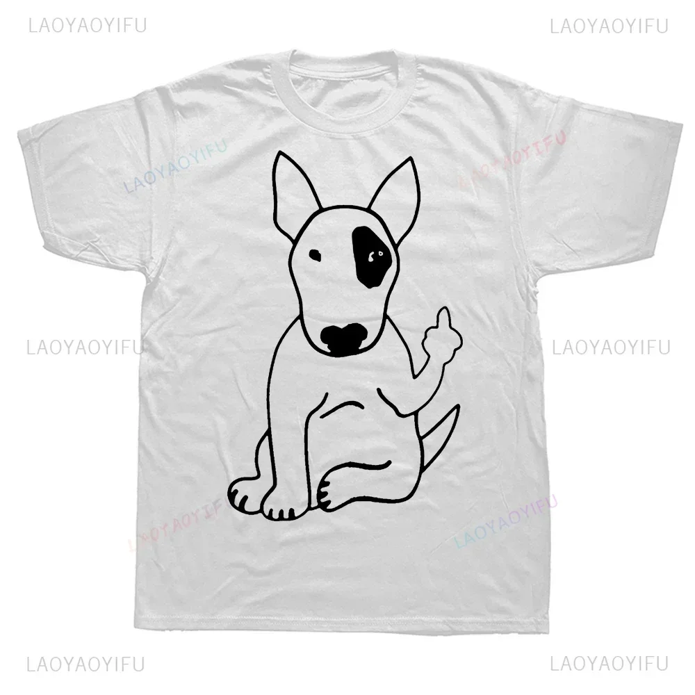 Funny Cartoon Graphic Streetwear Tshirt Novelty English Bull Terrier Middle Finger Dog Lover T Shirts Harajuku Summer Man Tee