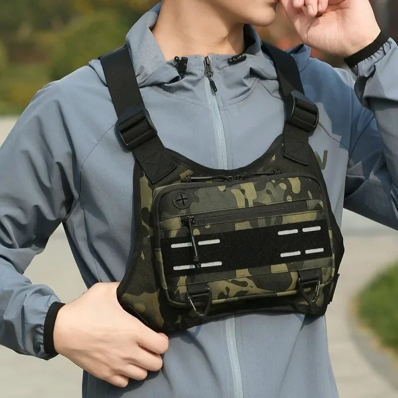 

Tactical MOLLE Chest Rig Vest for Camping Hunting, Adjustable Shoulder Bag with Pouch, Outdoor Gear for Men, Fishing, Cycling