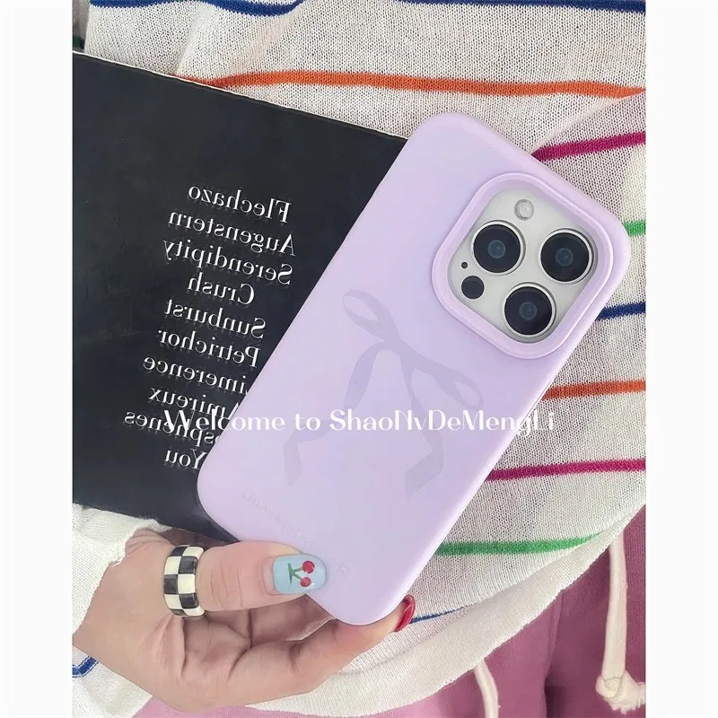 Cute Bowknot Bow Lichee Pattern Silicone Phone Case For iPhone 11 15 13 14 12 16 Pro Max Plus Leather Shockproof Cover Fundas