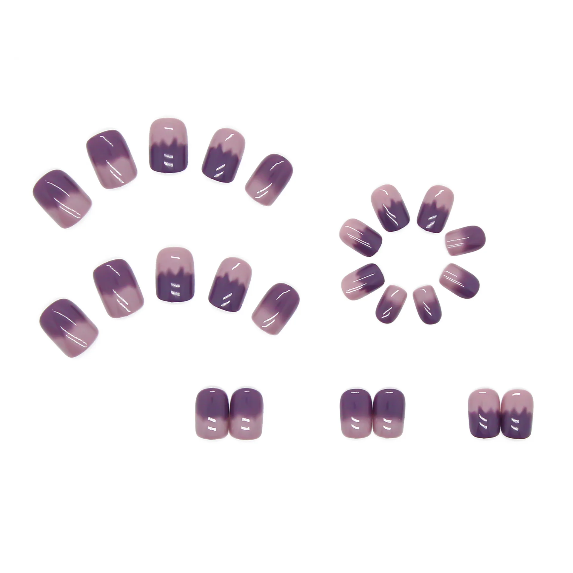 24 sztuk/zestaw krótka sztuczna prasa na końcówce paznokci fioletowe wzory odpinane sztuczne paznokcie wielokrotnego użytku Stick-on Nail Art DIY