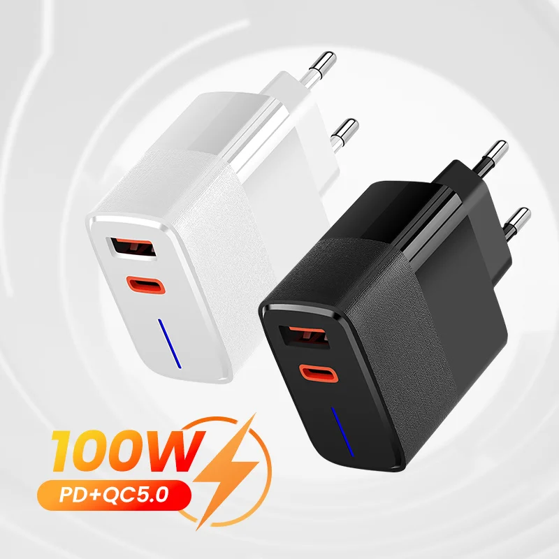 100W Dual-port Charger With Lamp Eu/us PD Super Fast Charging Mobile Phone Charger QC3.0 TypeC Charger Fast Charging For iPhone