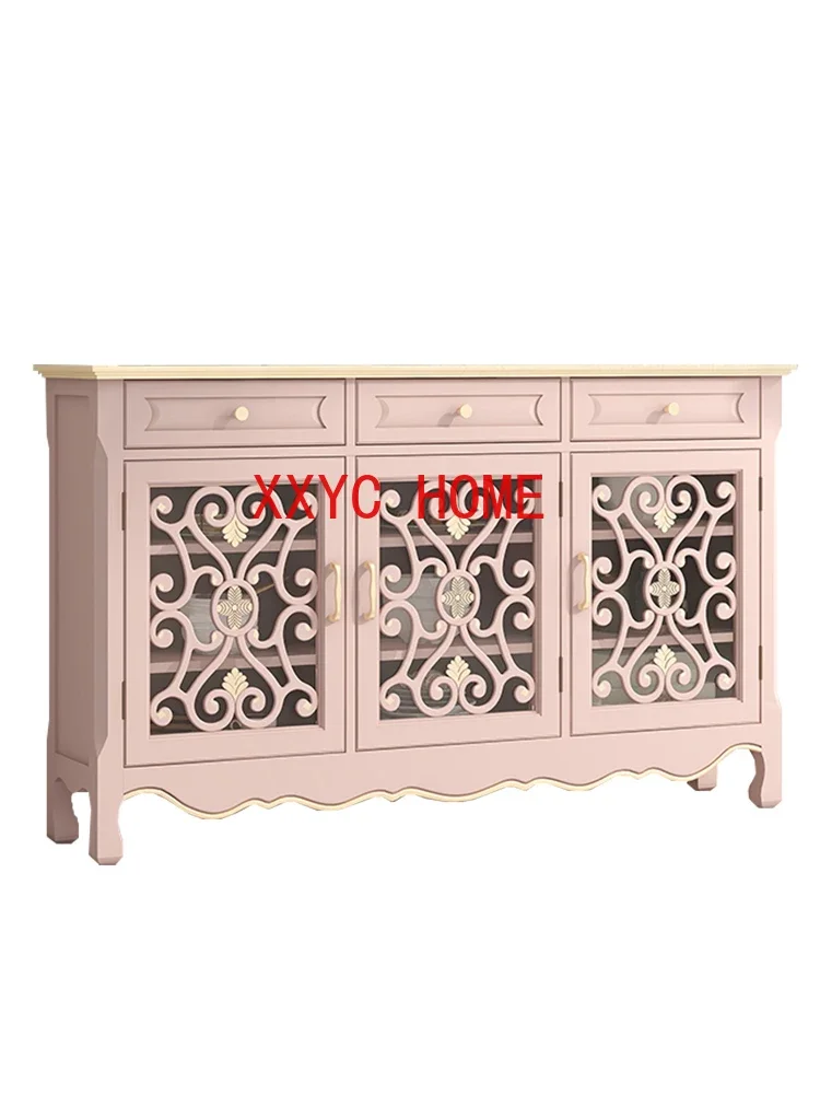 American Light Luxury Entrance Cabinet Pink Sideboard Cabinet Wall Integrated Tea Cabinet Household