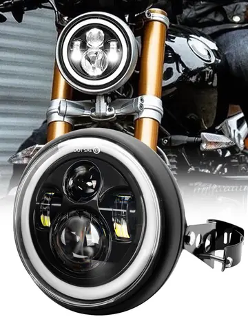 Faro LED para motocicleta de 7 pulgadas, luz de cabeza redonda Universal de 7,5 "para Cafe Racer Bobber Honda