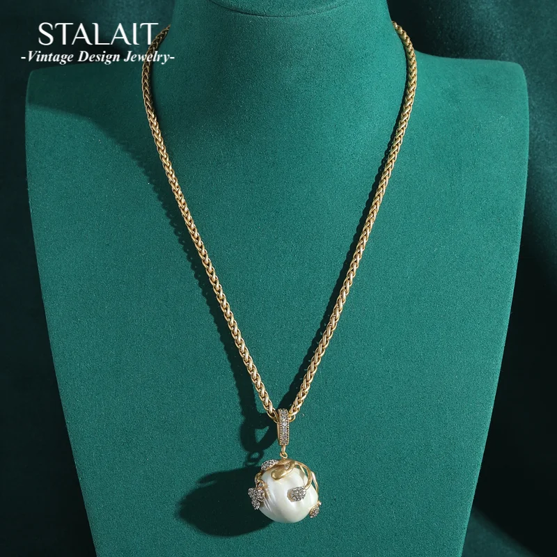 

Baroque Abs Pearls Necklace Jewelry Pendant Light Bulb Big Ball Rhinestones Gold Color Wedding Luxury Designer For Women 2025