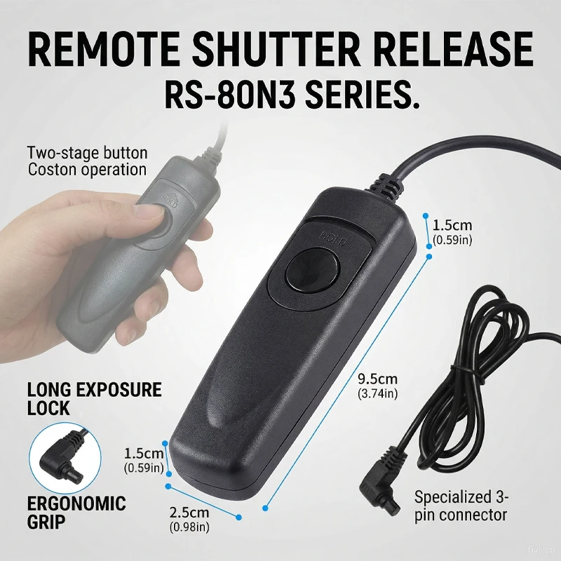 RS-80N3 Remote Shutter Release Cable for Canon 5D 5D2 5D3 5D4 6D 6D2 7D 7D2 1DX 1DS BULB Lock Anti-Shake Photo Accessory