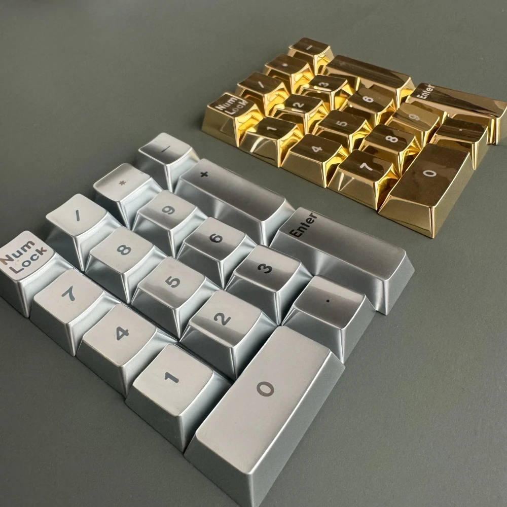 ECHOME Numpad Metal Keycap Custom Artisan Keycap Gold Silver Alloy Aluminum Key Caps for Mini Mechanical Keyboard Game Accessory