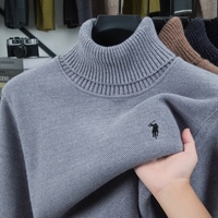Designer fashion men's sweater luxury brand classic Paul high-end pony embroidery winter velvet warm high neck knitted pullover