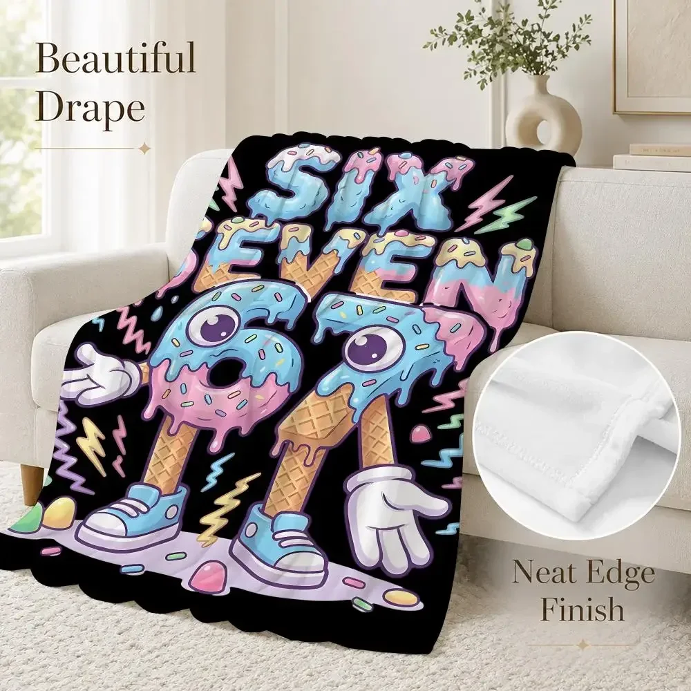 Retro Color Block 67 Number Robot Throw Soft Lightweight Flannel Blanket for Sofa Couch Bedroom Living Room Home Decor