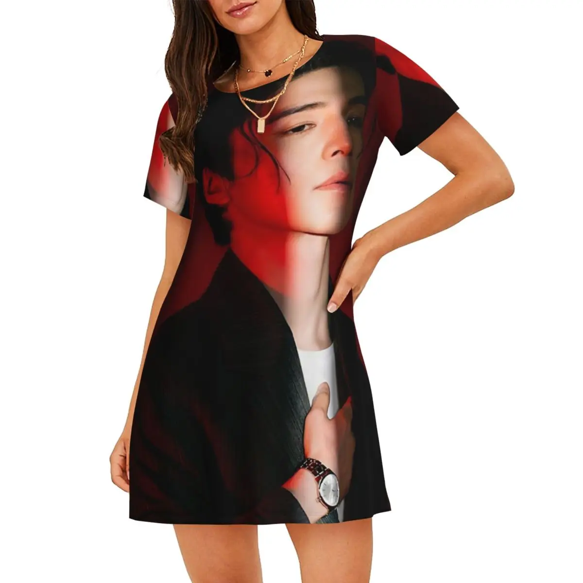 Custom Lee Dong Wook Short Sleeves Nightdress For Sleeping Sleepshirts Women Short Sleeve Nightgowns Loose Pajama Dress