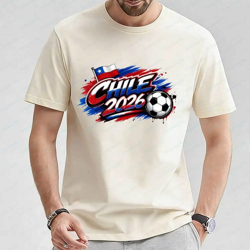 

Men Chile 2026 Soccer Graphic T-Shirt Chilean Flag Graffiti Comfortable Cotton Football Fan Sports Streetwear Shirt for Daily