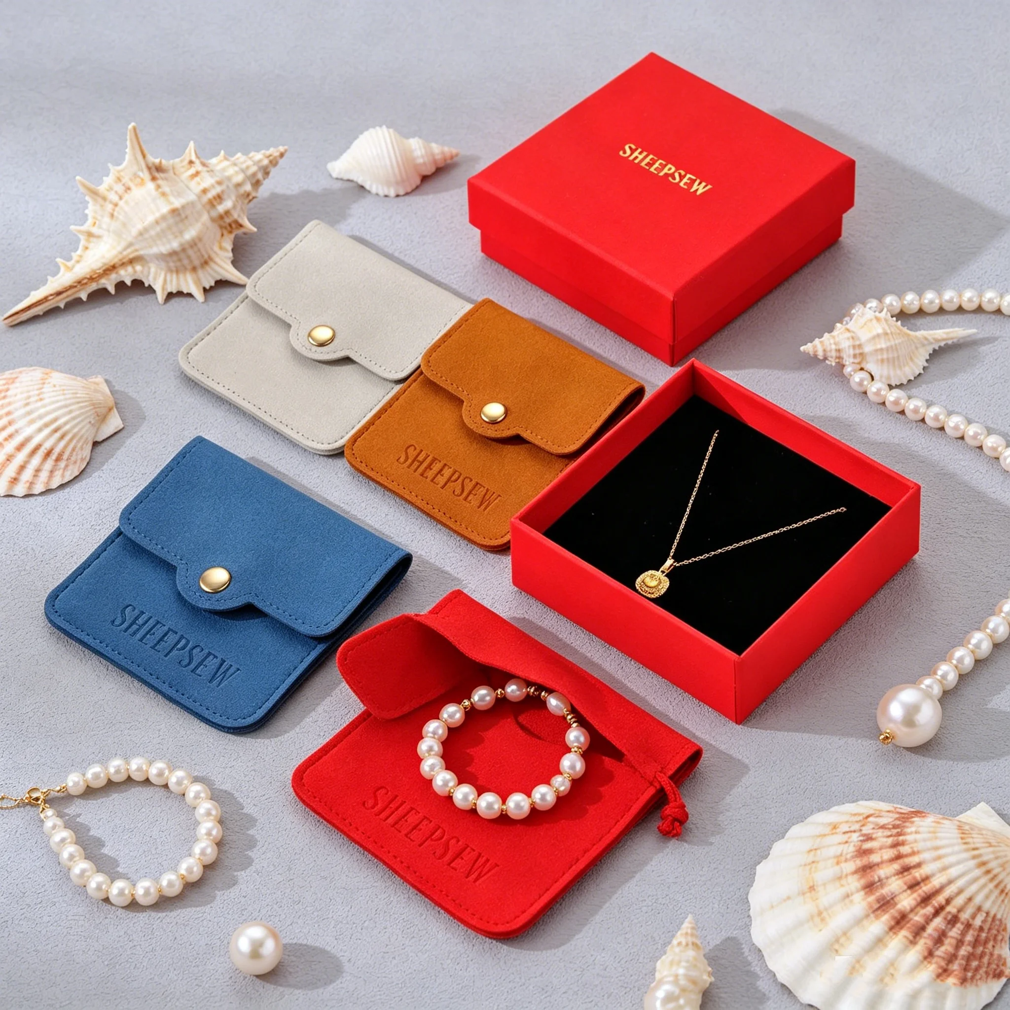 SHEEPSEW Wholesale 8*10cm Custom Printed Drawstring Microfiber Suede Jewelry Pouches Bulk Packaging For Earring Bracelet Small J