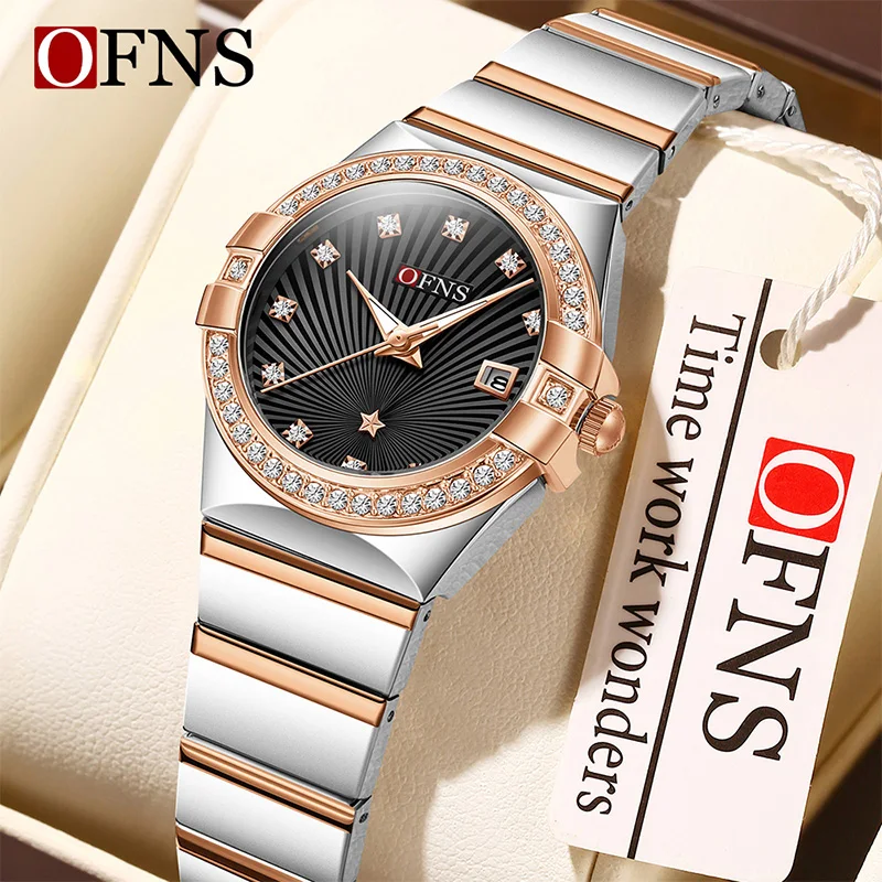 OFNS 1569 Fashion Luxury Simple Elegant Casual Ladies Quartz Wristwatches Qualities Female Diamond Scale Clock Women's