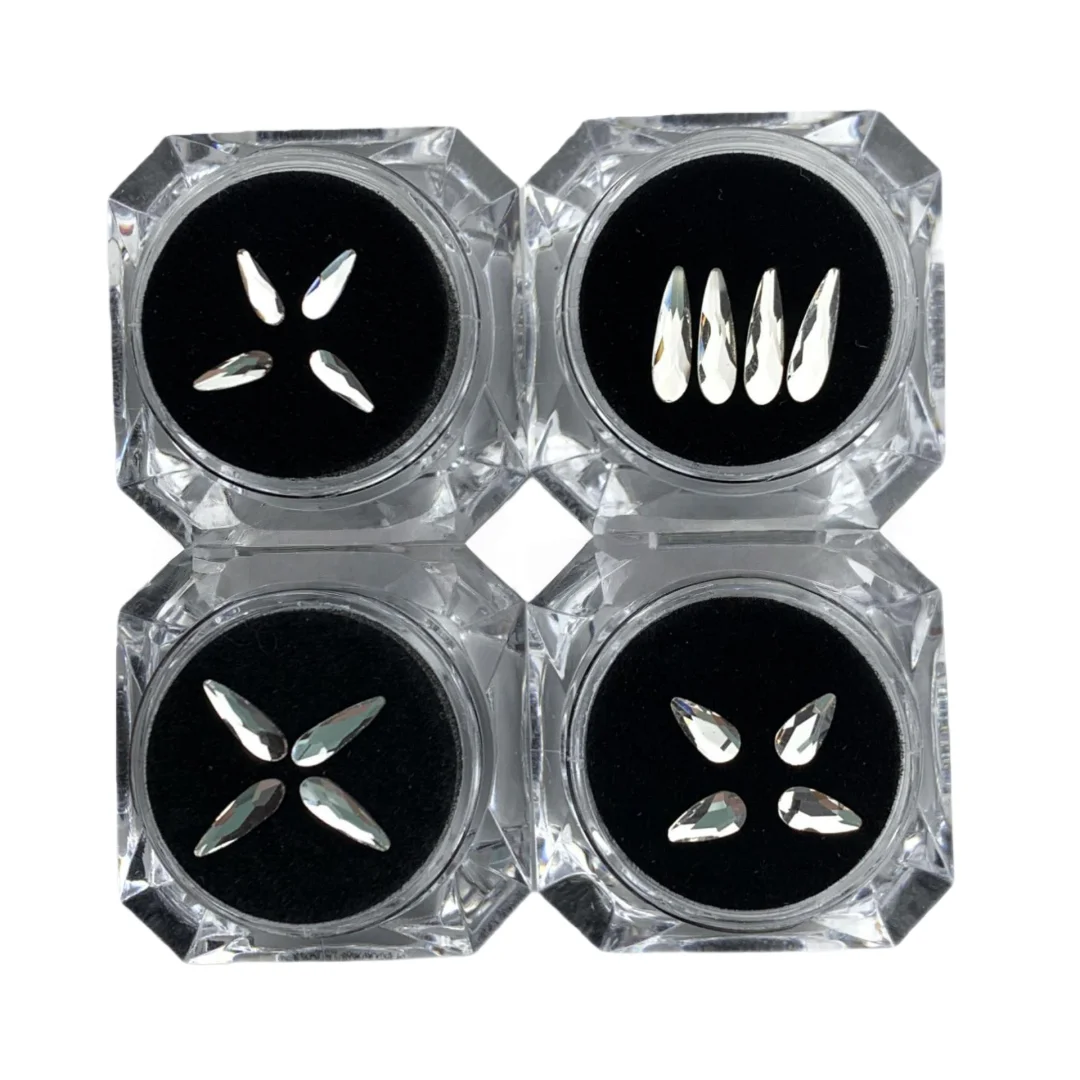 4 szt./pudełko Przezroczyste krople do dekoracji zębów DIY, szklane ozdoby, modny dodatek do uśmiechu na co dzień i na imprezy