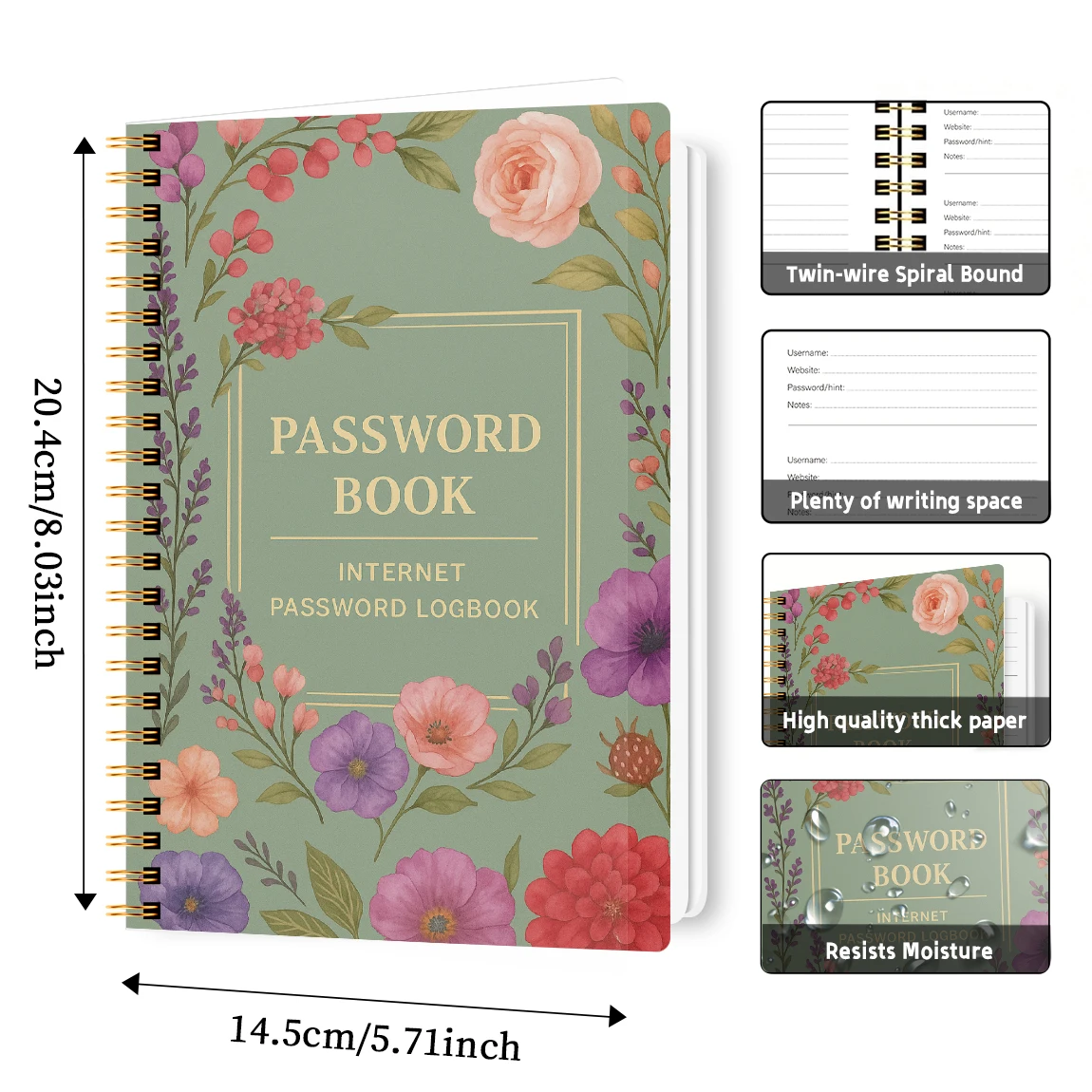 A5 Password Book with 3 Sheets Stickers,Internet Account and Website Login Organizer,Perfect Password for Managing Cybersecurity