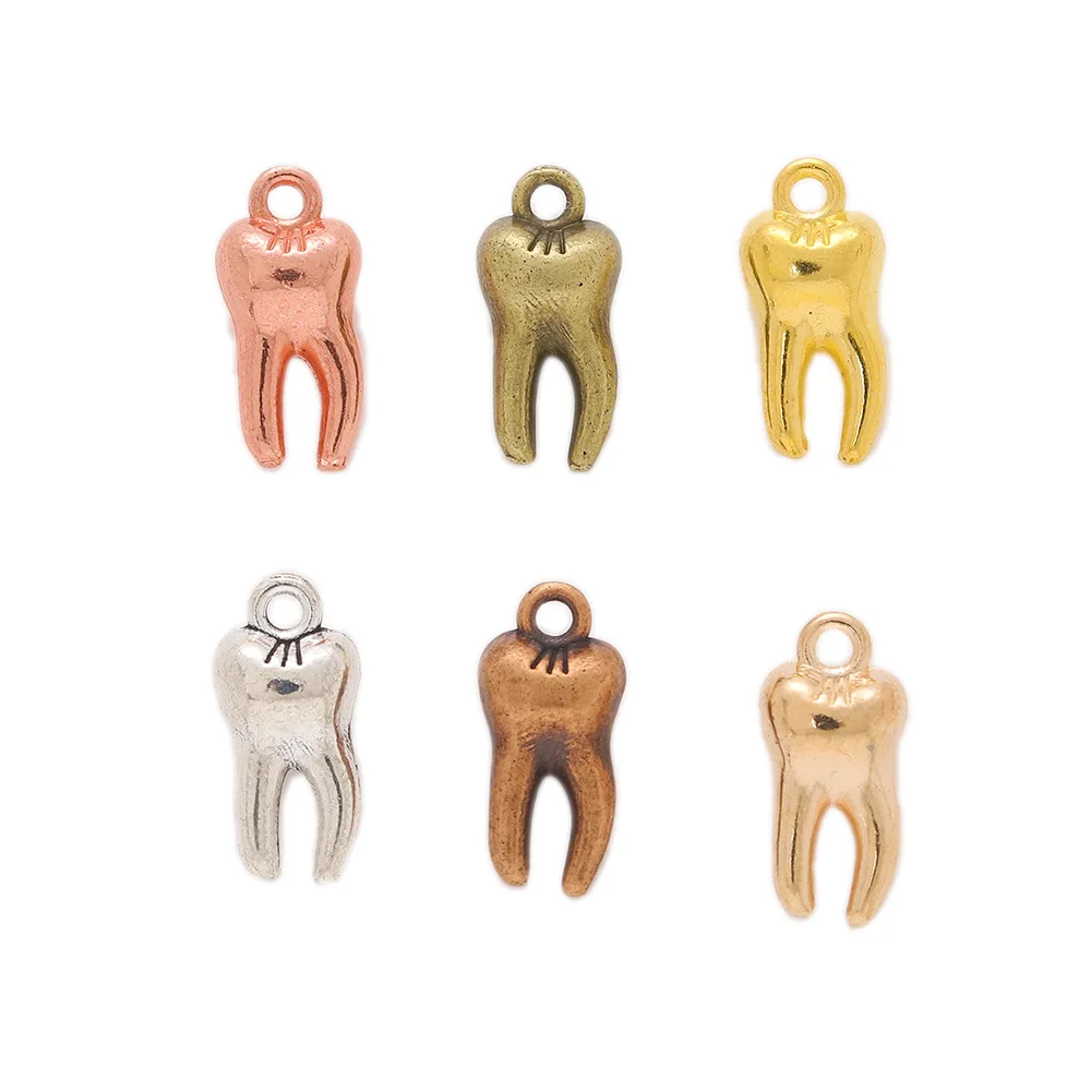 20PCS 7X15mm 2 Color Metal Alloy 3D Double-Sided Teeth Charms Oral Cavity Pendants For Jewelry Making Handmade Craft