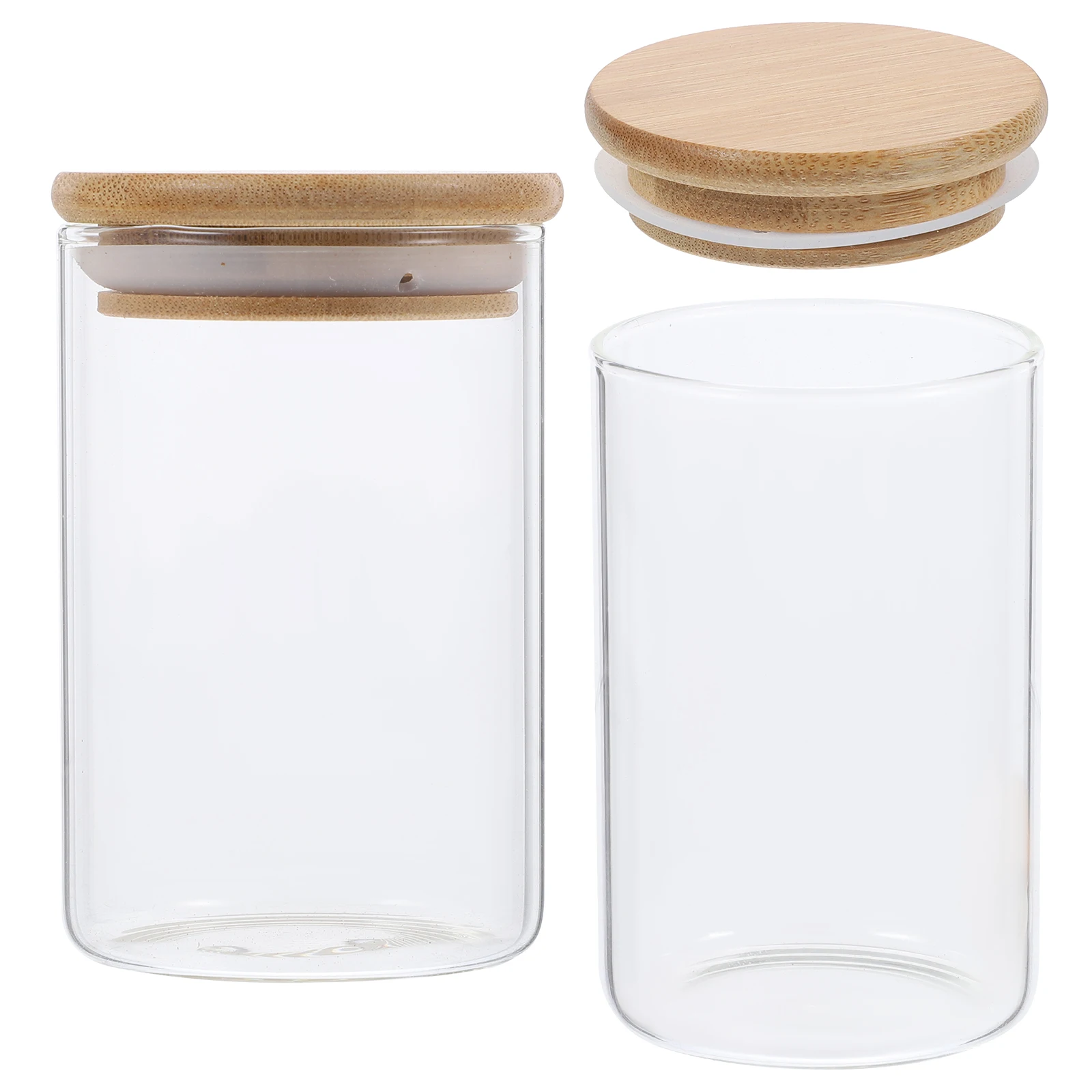 

2Pcs Glass Jars Bamboo Lid Cotton Swab Holders Clear Storage Bathroom Vanity Organizer Small Items Container 300ml