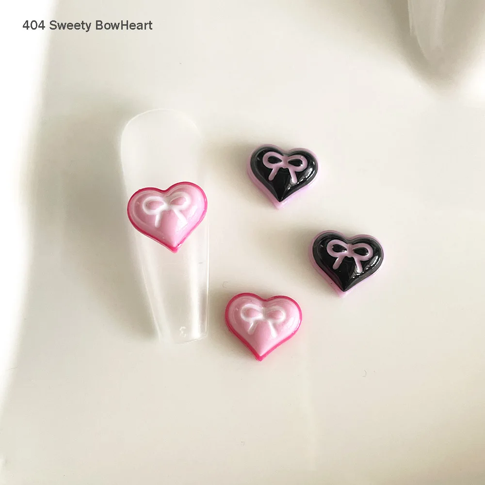 20pcs Sweety Gothic Bowknot Heart Resin Decorations Chic Nail Design Versatile Girls Nail Ornaments Bow Flatback Knickknacks 404