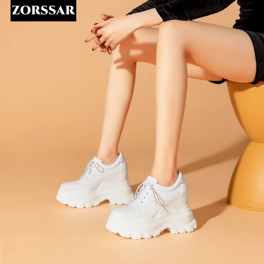 

Women Platform Trainers Genuine Leather Autumn Winter Sneakers 12CM Heels Wedges Shoes Breathable Height Increased Sneaker Woman