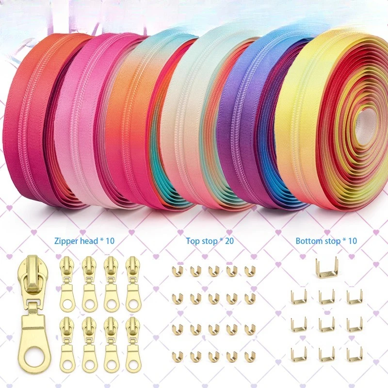 لا. 5 حزمة رمز نايلون ملون 4.5 متر بسحاب 10 رأس سحاب مناسبة للخياطة المنزلية وسحاب بديل DIY