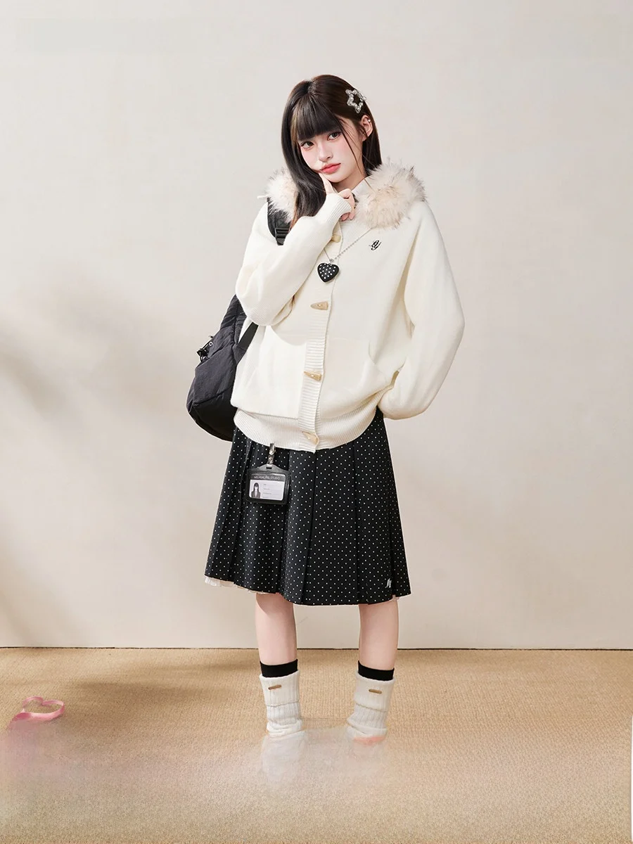 Sweet Style Women's Open Cardigan Sweater Horn Button Casual Autumn Winter Loose Fit Chinese Brand Fashion Ladies Knittedwear