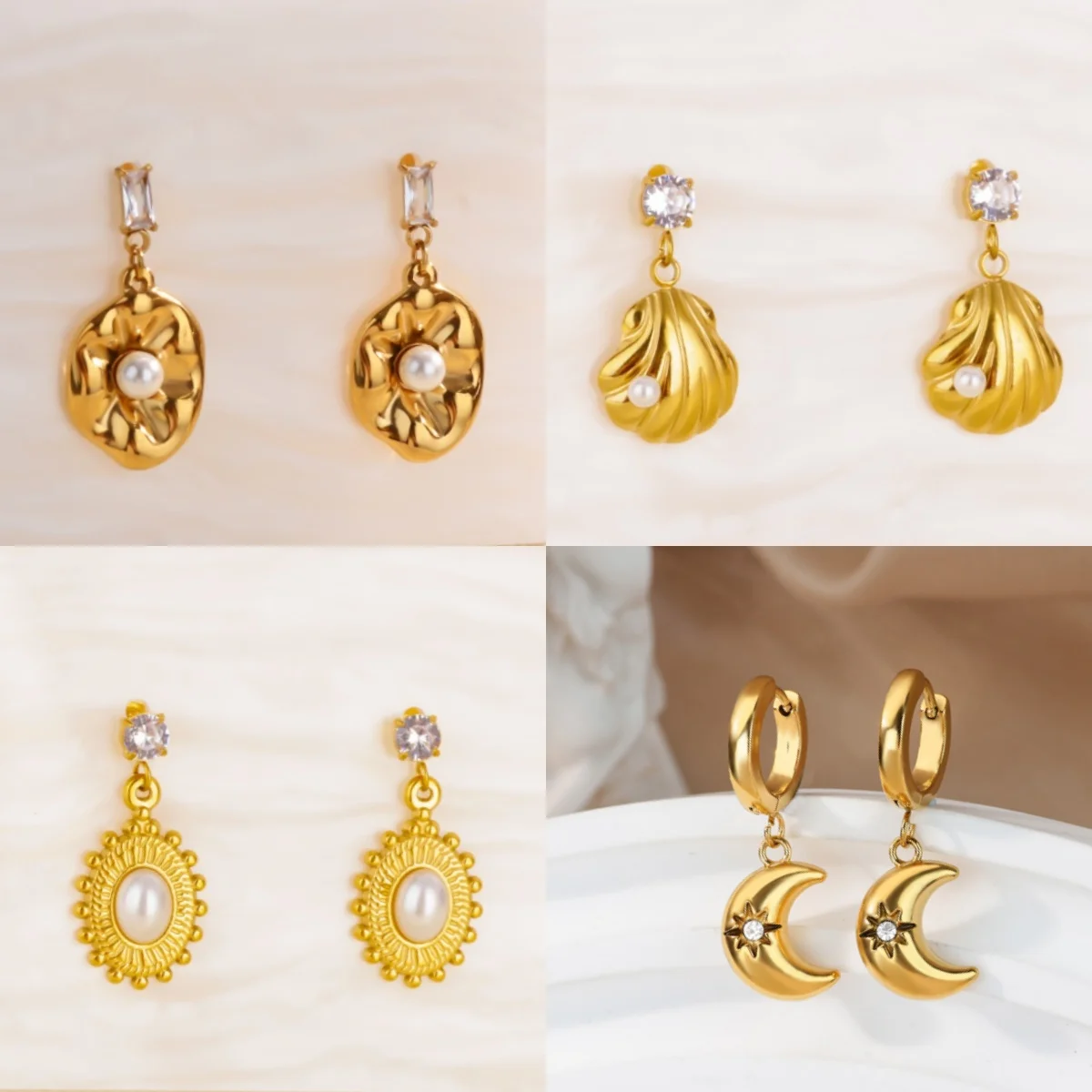 Sweet Shell Zirconia Damen-Ohrringe, 18 Karat vergoldet, minimalistischer floraler Strand-Resort-Schmuck, Ohrring-Geschenk, kostenloser Versand