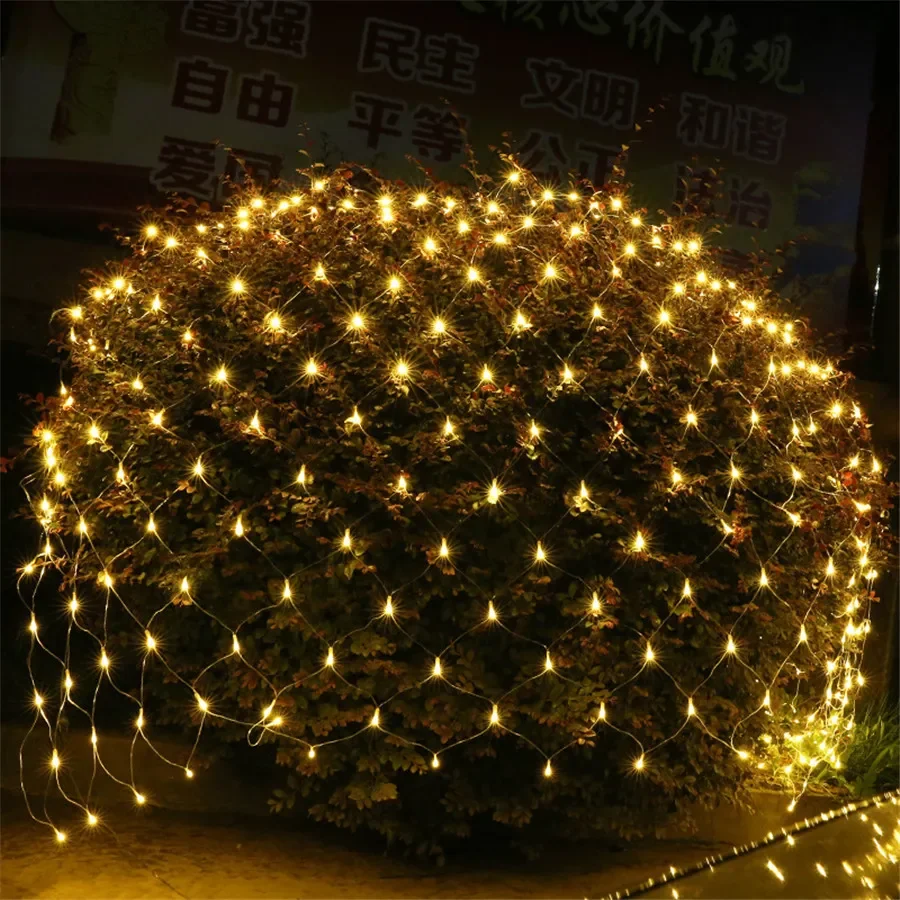 Solar or EU Plug Net Light Mesh Fairy Lights Waterproof Garland With 8 Modes Timer Christmas Decorations For Home 3M*2M Holiday