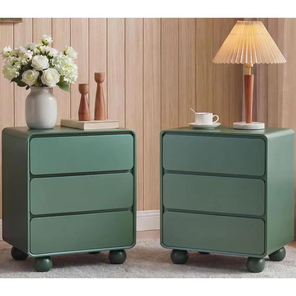 

Large Curved Wooden Dresser Chest with 3 Drawers for Bedroom, Kids' Room, Living Room, Nursery - Green
