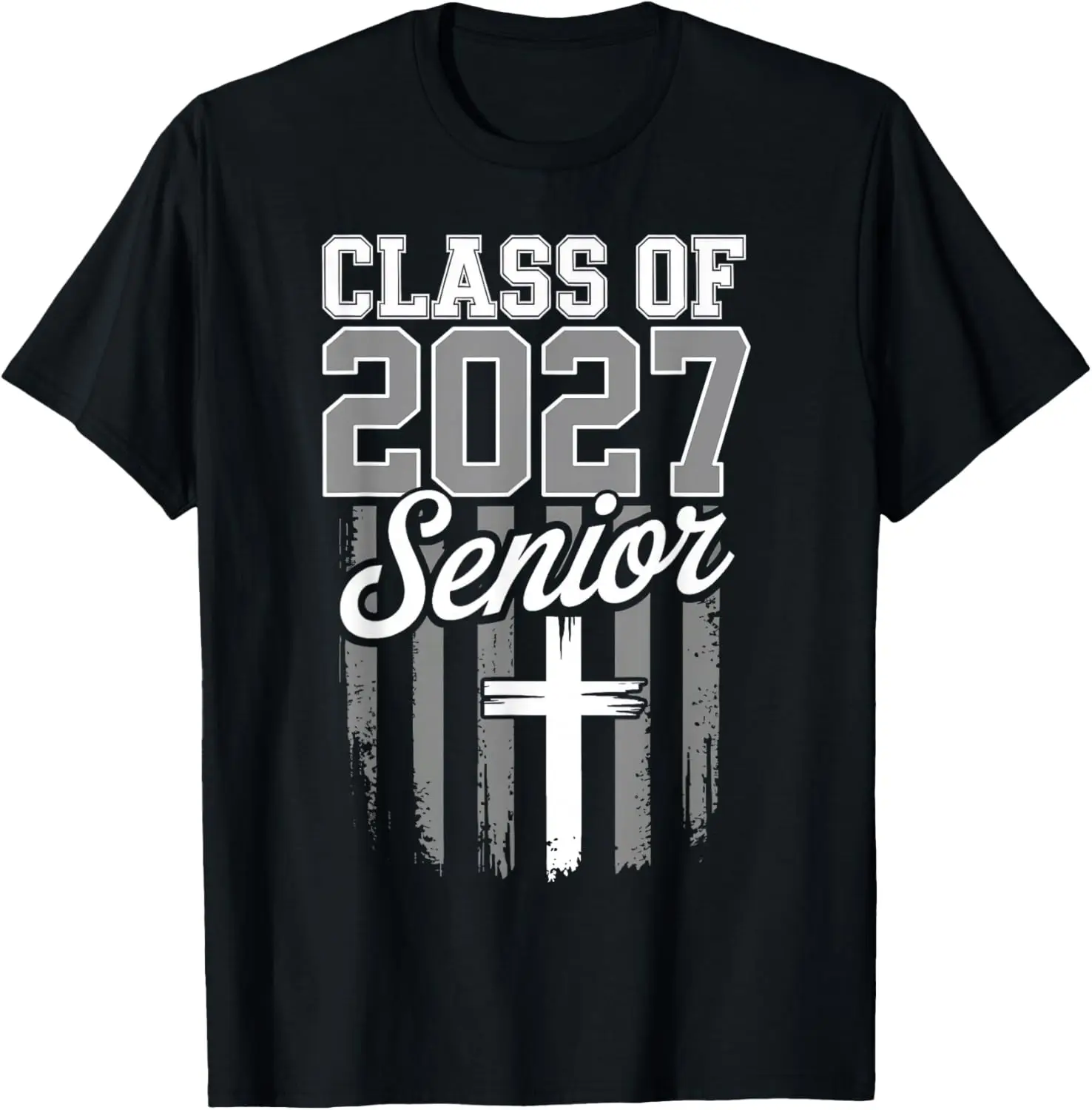 

Senior Class Of Christian American Flag 2027 Graduation T-Shirt Summer short-sleeved breathable sweat-wicking versatile fashion T-shirt for back-to-school season, unisex, Y2K Fashionable Cartoon Anime