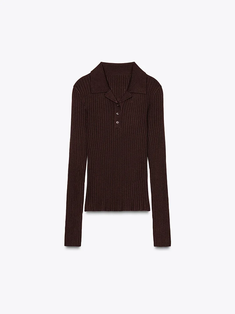 봄 신상 여성 슬림핏 골지 니트 폴로 셔츠 긴팔 니트 스웨터 출퇴근 스타일 레귤러 두께 단색