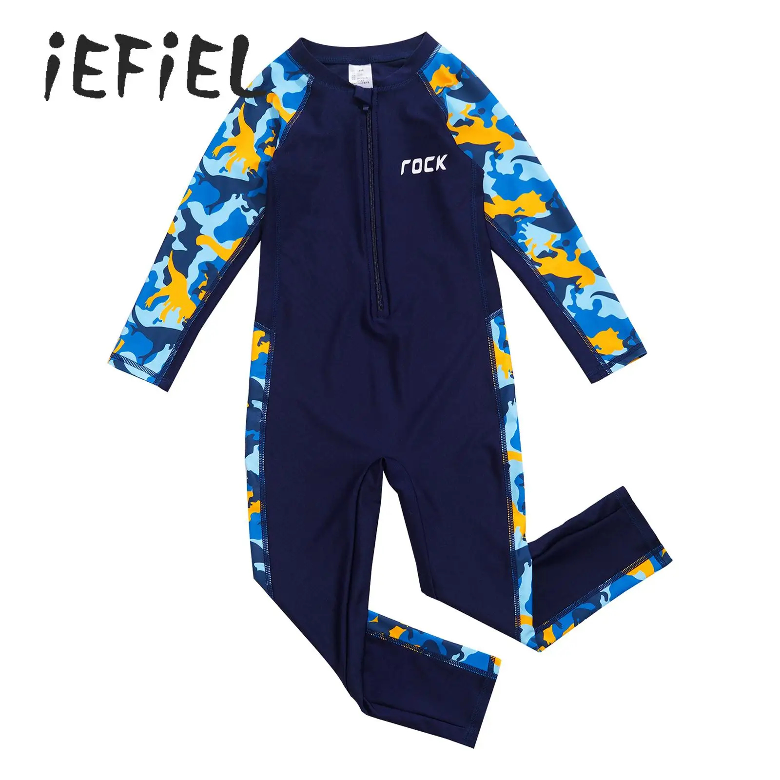 

Kids One-Piece Swimsuits Swimwear Unisex Boys Girls Print Long Sleeve Zip Up Full Length Bathing Suit Surfing Rash Guard Suit