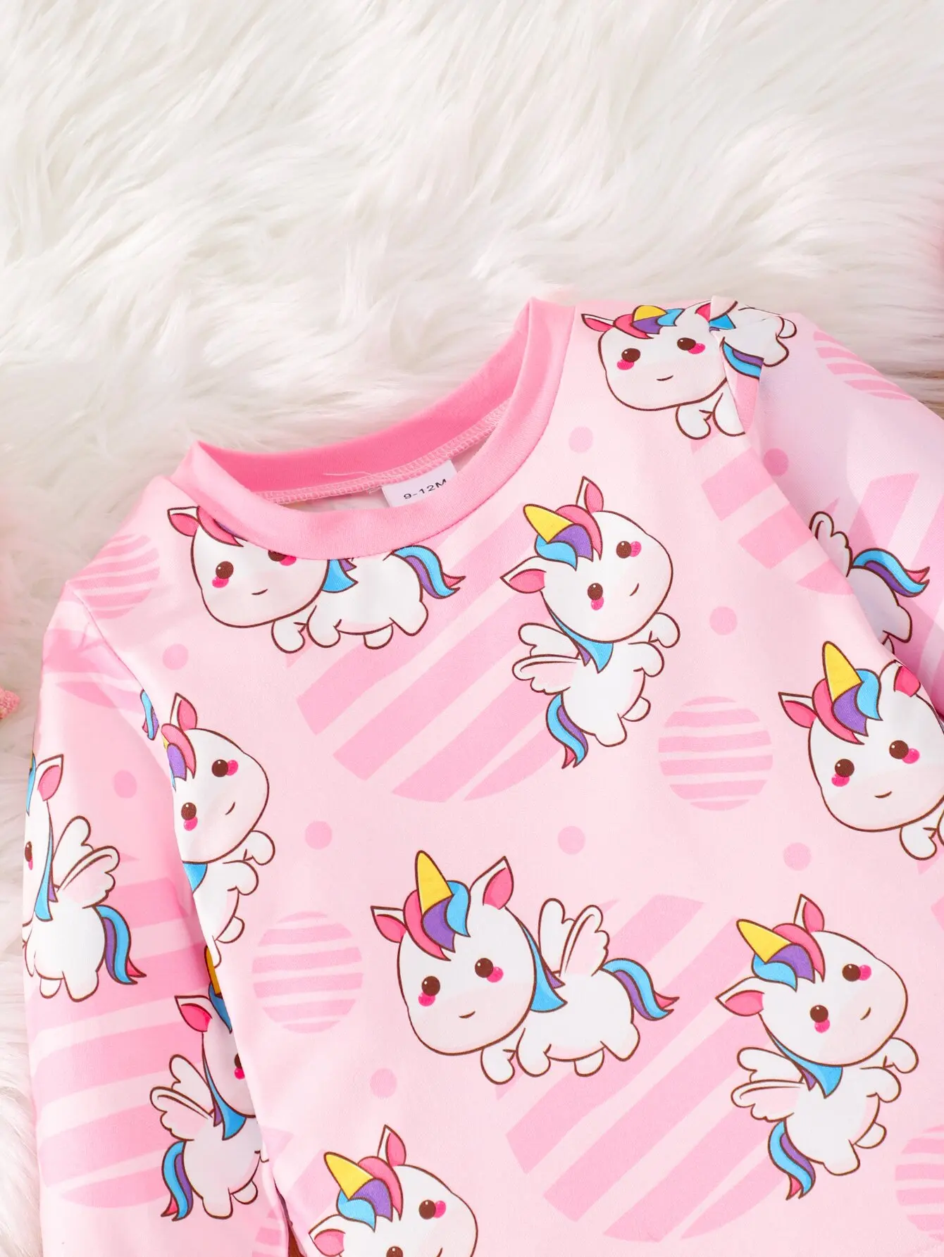 2-Piece Autumn Baby Girl Cartoon Comfortable Simple Cute Long Sleeve Trousers Loose Pajamas Set Unicorn Full Print Pattern