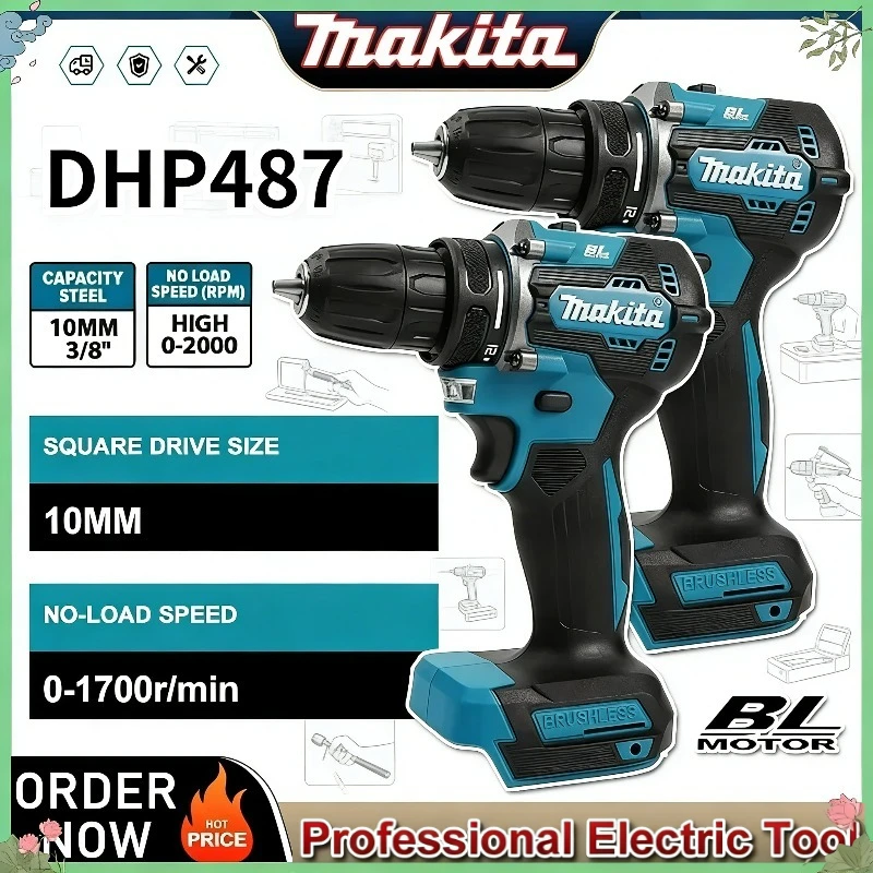 

Аккумуляторная дрель-шуруповерт Makita DHP487, компактная, с высоким крутящим моментом, бесщеточная, с регулируемой скоростью, электроинструмент