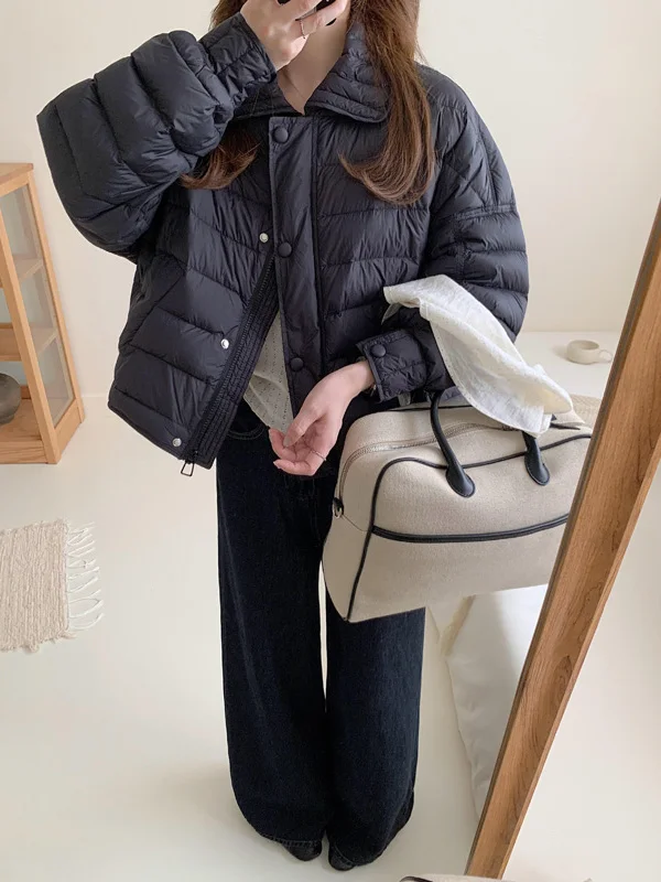 

Fashionable Black Cotton Jacket Women's Winter Thick Casual Single Button Coat Korean Style Versatile Casual Long Sleeve Coat