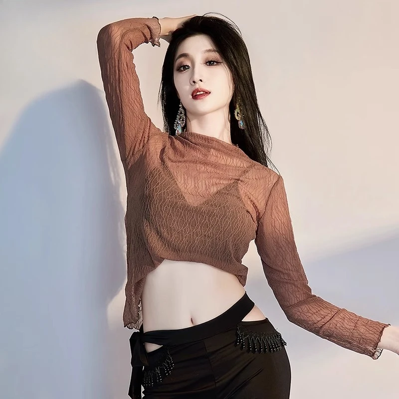 

customized belly dance top with long sleeves oriental dance practice outfit sexy tops bellydance costumes dancewear