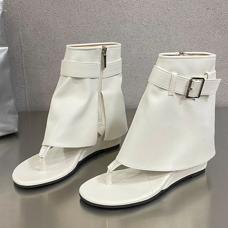 2024 Female New Footwear Zippers Ladies Sandals Boots Shoes Fashion Round Toe Wedges Women Ankle Boots Flip flops